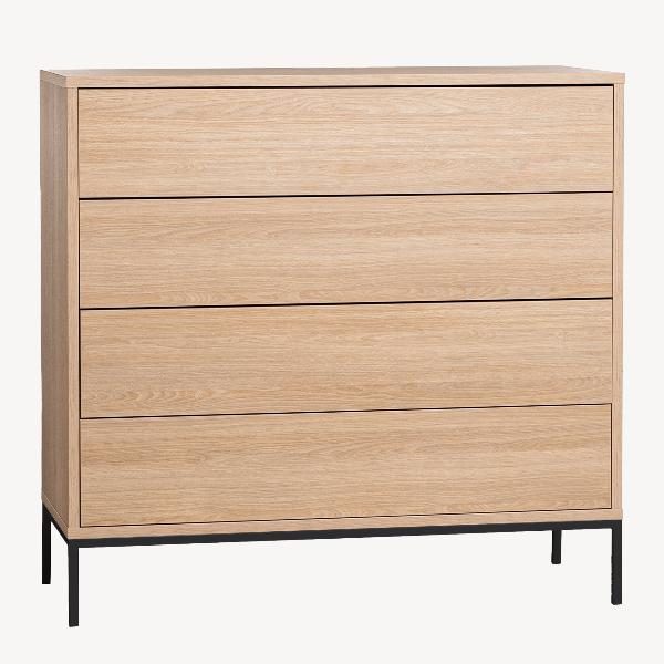 COMODA PUSH 4 C. CHAPA ROBLE, BASE METAL NEGRO. 100*95*40 CM