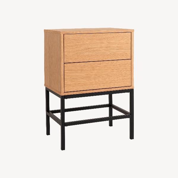 MESITA PUSH 2 CAJONES CHAPA ROBLE. BASE METAL NEGRO. 74*48*33,5 CM