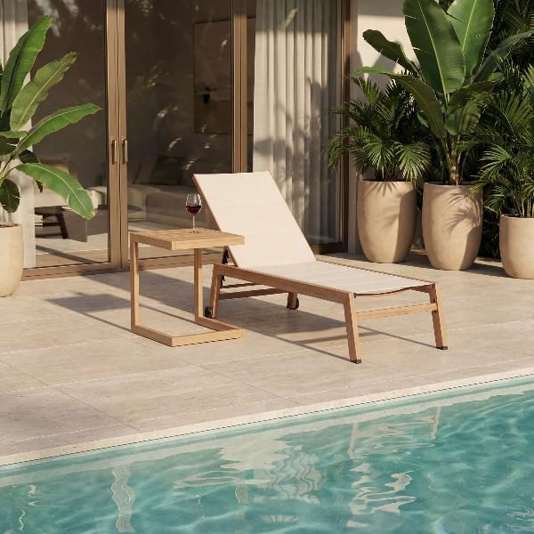 MESA AUXILIAR EXTERIOR 53*37*37 CM. ALUMINIO EFECTO MADERA