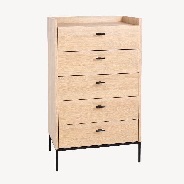 SINFONIER HABIT 5 CAJONES, GUIA FRENO 106*61*41 CM. ROBLE AZUA, LAMINADO 19 MM, BASE METAL