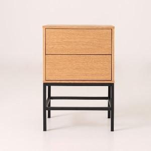 Mesita Push 2 cajon lacado roble base negra 48 cm