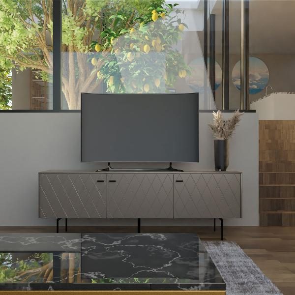 MUEBLE TV DIAMOND 3 PUERTAS, VISAGRAS DE FRENO 182*50.5*40 CM. LACADO PERLADO