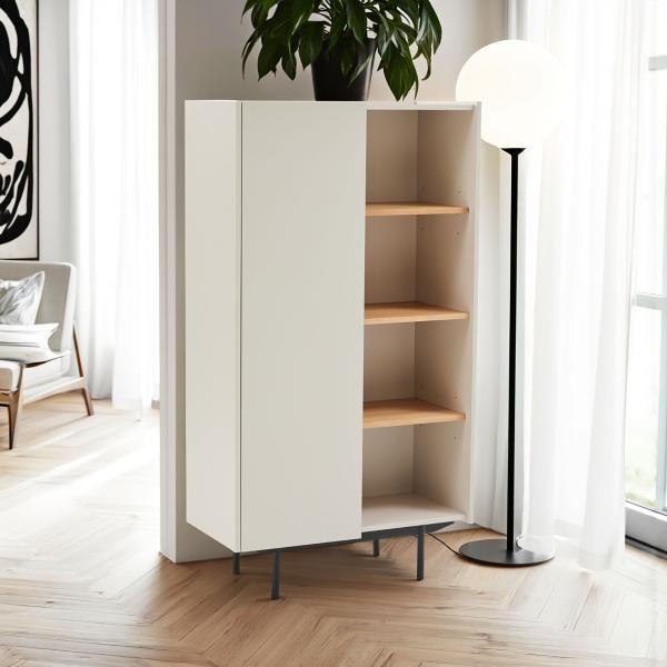 VITRINA POL 80*130*140 CM. LACADO GRIS PIEDRA Y CHAPA DE ROBLE. PATAS METAL NEGRO (KIT)