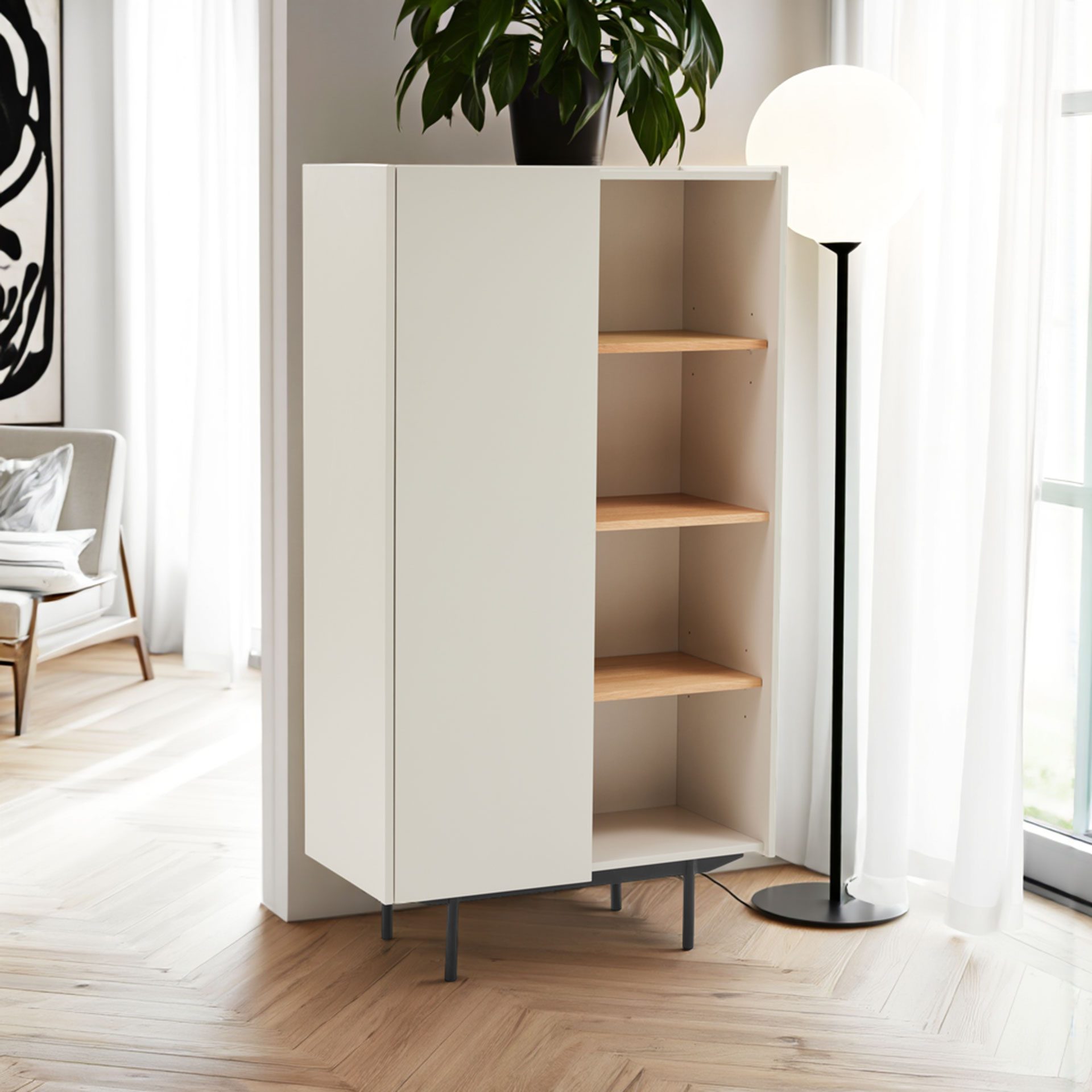 Vitrina Pol lacado gris y chapa roble (KIT)