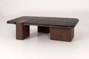 Mesa de sofá Delfos, chapa nogal y porcelánico blanco 120 cm