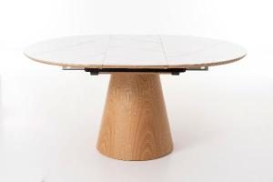 Mesa de comedor extensible 120/160*76 cm, chapa roble y porcelánico blanco