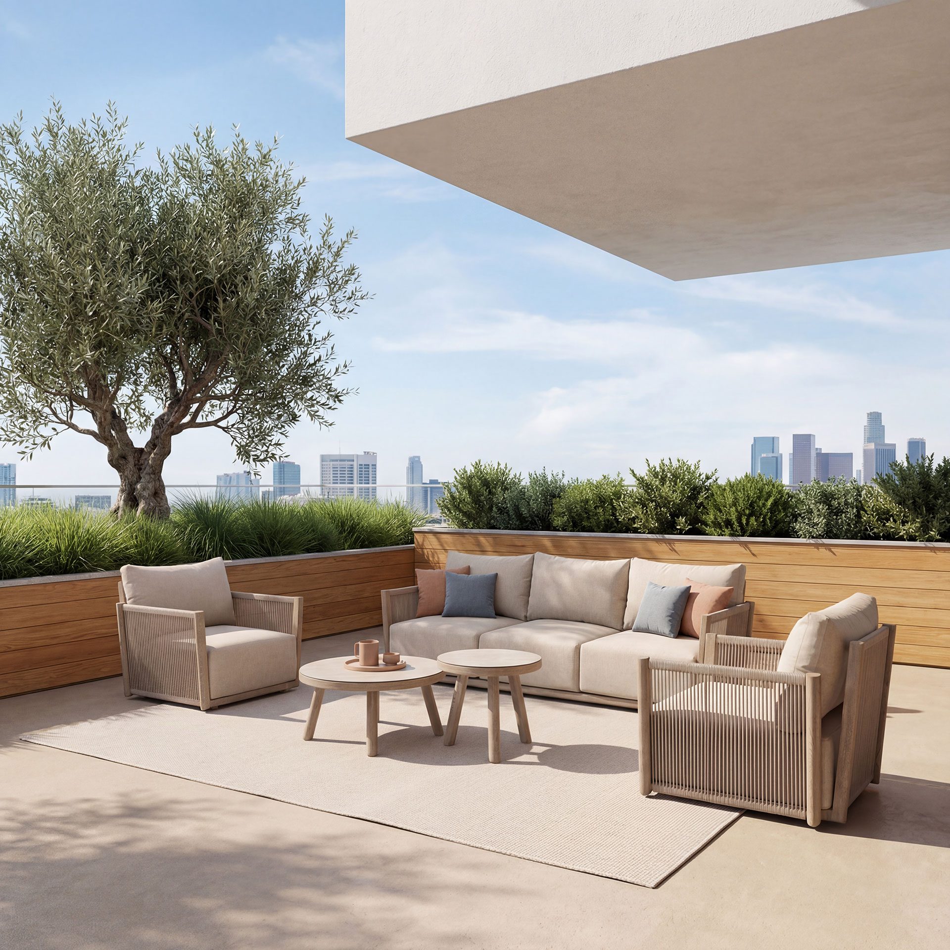 Set 2  mesas sofá Filomena, aluminio efecto madera. 70*70*40 y 50*50*45 cm