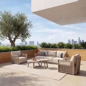 Set 2  mesas sofá Filomena, aluminio efecto madera. 70*70*40 y 50*50*45 cm