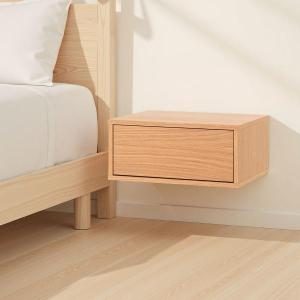 Mesita Push 1 cajon lacado roble base negra 48 cm