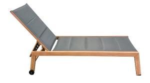 Olivia reclining sun lounger, wood-effect aluminum and anthracite textilene