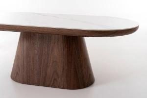 Couchtisch mit Eichenfurnierbasis und weißer Porzellanplatte