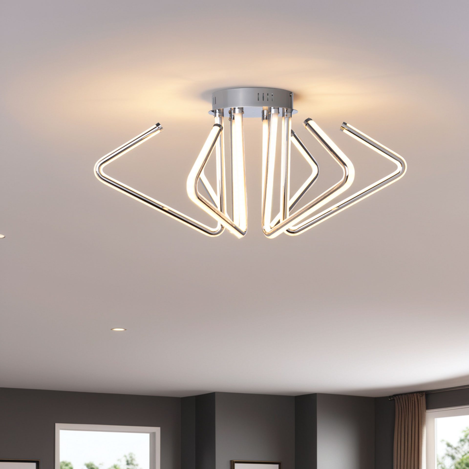 Lámpara de techo led en cromado. 32*66*66 cm