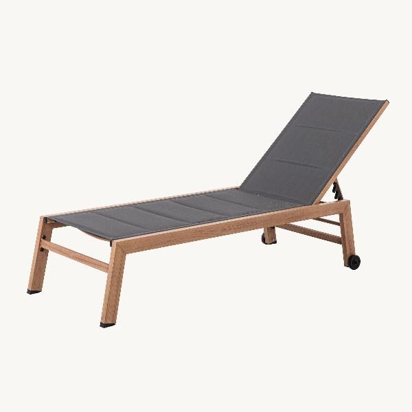 TUMBONA RECLINABLE DE EXTERIOR OLIVIA, BASE ALUMINIO EFECTO MADERA CON TEXTILENE ANTRACITA. 164/198*60.5*36/95 CM
