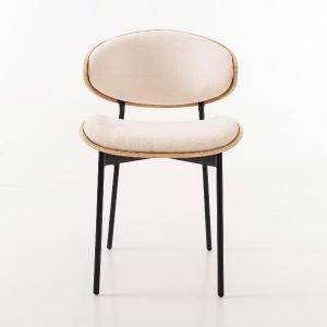 Silla Lena. Asiento chapa roble curvado y tapizado beige. 75*50*55 cm
