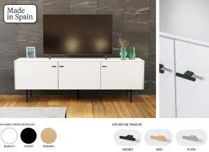 Mobile TV Diamond 3 pezzi, laccato bianco, 182 x 50 x 40 cm