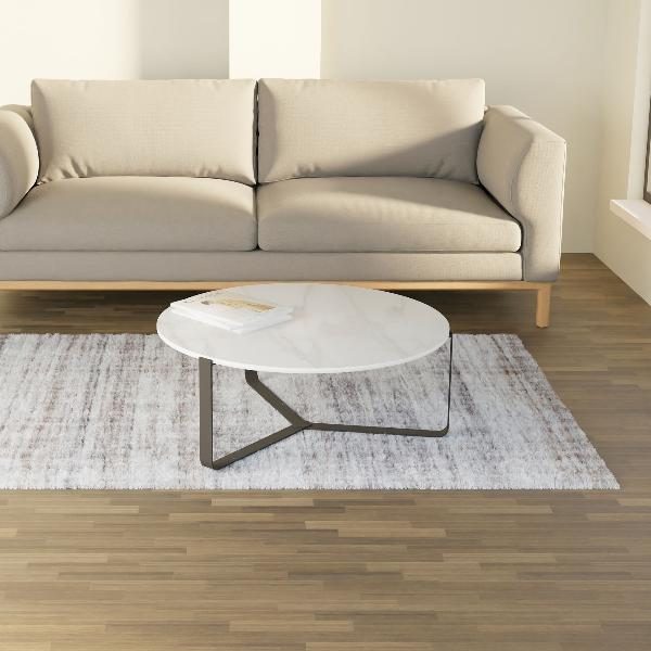 MESA CENTRO REDONDA BASE METAL TAPA MARMOL. 80.5*38 CM