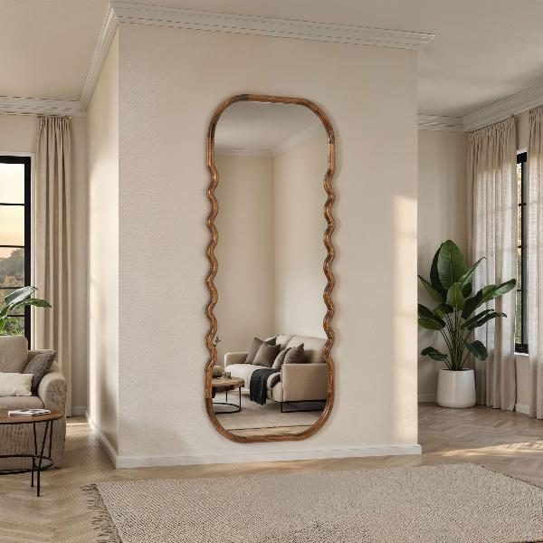 ESPEJO PARED MADERA NOGAL 160*60 CM, CANTO REDONDO Y ZIGZAG