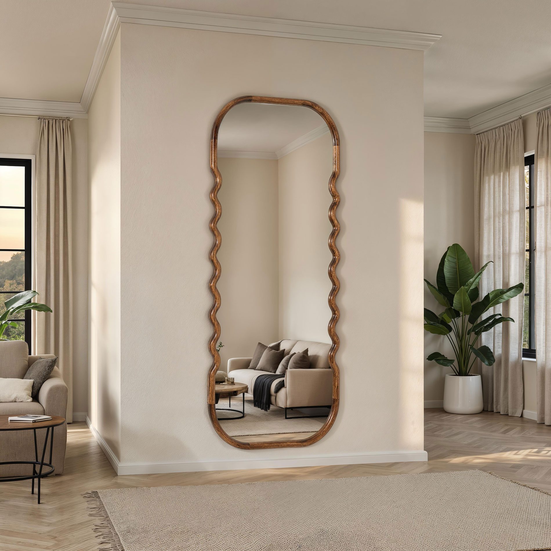 Espejo madera nogal 160*60 cm zigzag