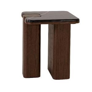 Mesa auxiliar Delfos, chapa nogal y porcelanico blanco 51 cm