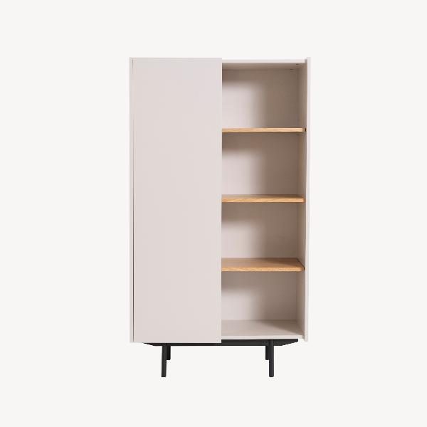 VITRINA POL 80*130*140 CM. LACADO GRIS PIEDRA Y CHAPA DE ROBLE. PATAS METAL NEGRO (KIT)