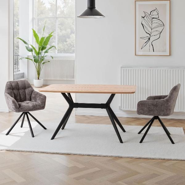 MESA COMEDOR 140*80*75CM, TAPA CHAPA ROBLE, PATA METALICA NEGRA