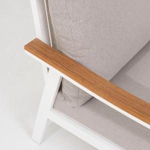 Set de exterior Corinto extructura blanco con madera y tejido beige