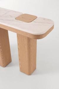 Consola Delfos, chapa roble y porcelanico blanco