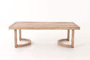 Ava outdoor set, sofa, 2 armchairs and sofa table in wood-effect aluminum and beige fabric