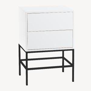 Mesita Push 2 cajon lacado blanco base oro 48 cm