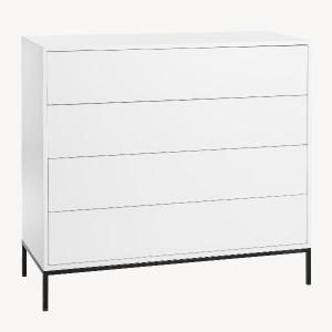 Mesita Push 2 cajon lacado blanco base oro 48 cm