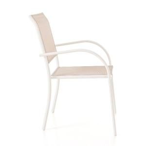 Chaise empilable Valentina, aluminium blanc et textilène beige