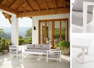 Set de terraza AVA. Extructura aluminio blanco y tejido beige