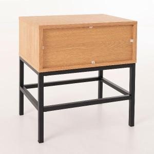 Mesita Push 1 cajon lacado roble base negra 48 cm