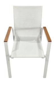 Chaise empilable Enma, aluminium blanc et textilène blanc