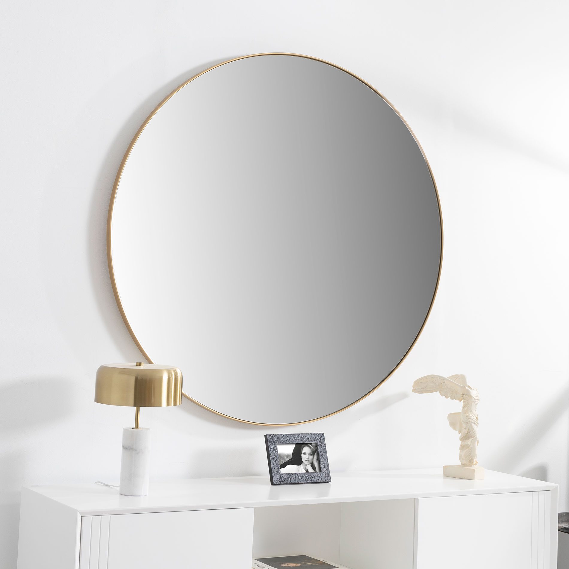 Miroir rond avec cadre doré, 80 cm