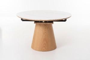 Mesa de comedor extensible 120/160*76 cm, chapa roble y porcelánico blanco