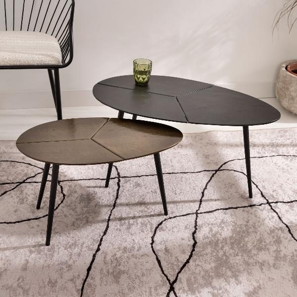 MESAS CENTRO METAL DORADO ENVEJECIDO Y PATAS METAL NEGRO