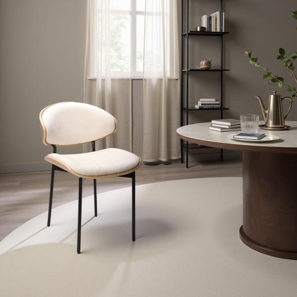 SILLA LENA 75*50*55 CM, ASIENTO CHAPA ROBLE CURVADO, TAPIZADO BEIGE Y PATAS METALICAS EN NEGRO, TEJIDO AQUACLEAN
