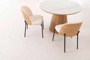 Silla Ingrid, asiento chapa roble y tapizado beige. 80*51*59 cm