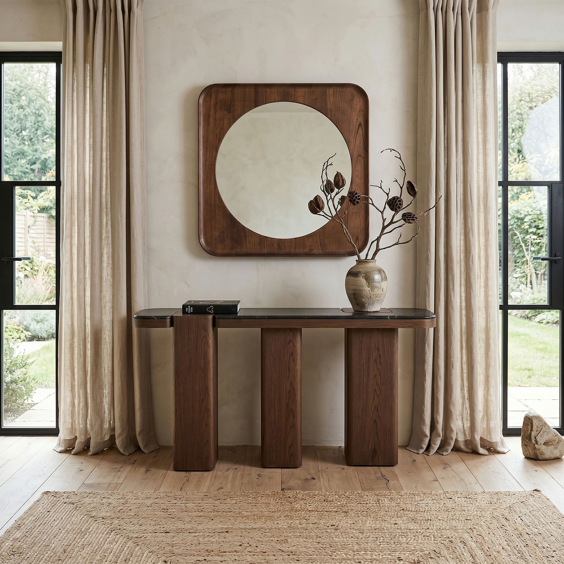 Square mirror walnut wood 100*100 cm
