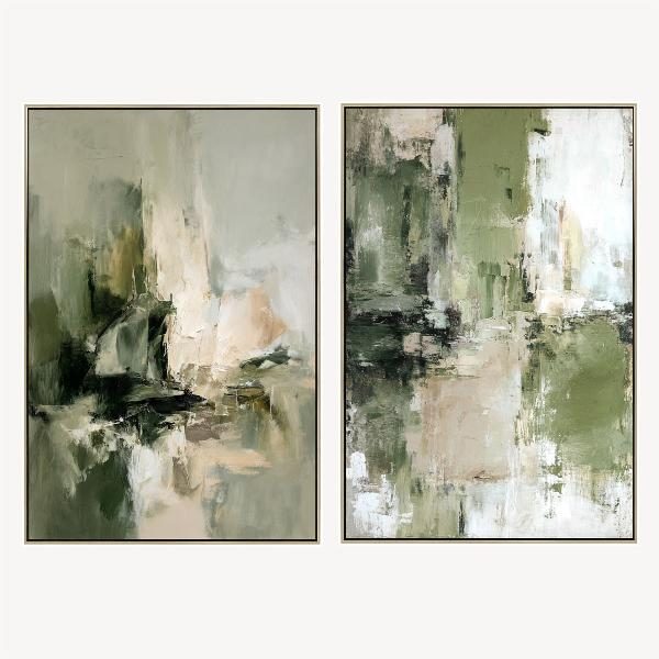 SET 2 CUADROS OLEO 60*90*3.5 CM. MARCO MADERA