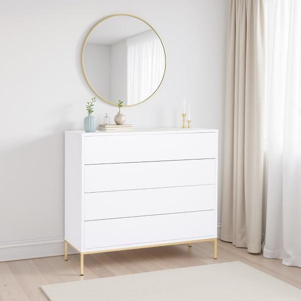 COMODA PUSH 4 C. LACADO BLANCO, BASE METAL ORO. 100*95*40 CM