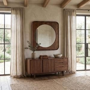 Square mirror walnut wood 120×120 cm