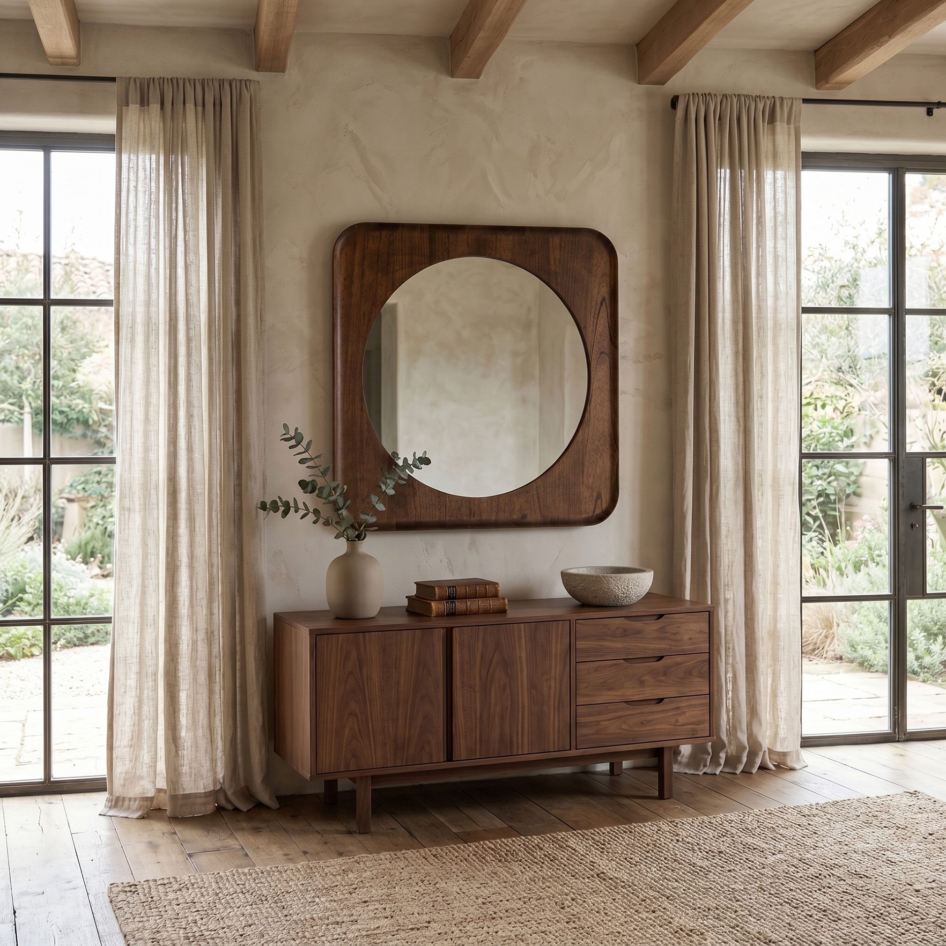 Square mirror walnut wood 120×120 cm