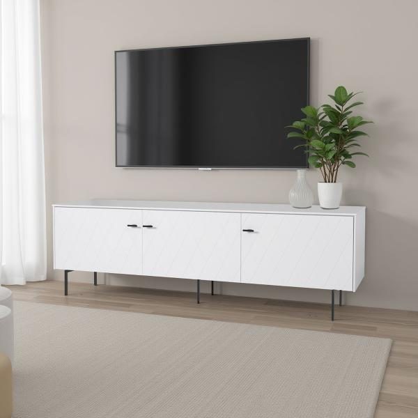 MUEBLE TV DIAMOND 3 PUERTAS, VISAGRAS DE FRENO 182*50.5*40 CM. LACADO BLANCO