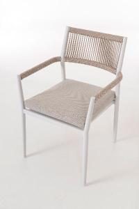 Set comedor terraza blanco y asiento beige