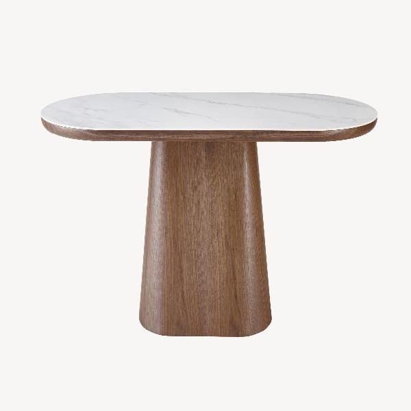 CONSOLA 120*80*40 CM. TAPA PORCELANICO BLANCO, PIE CHAPA MADERA NOGAL