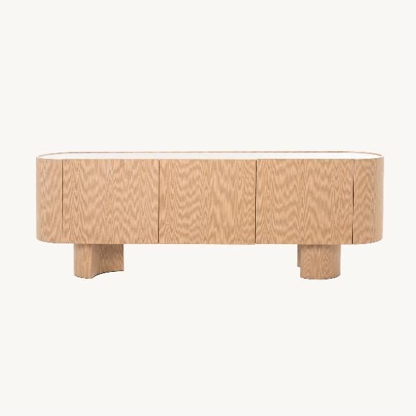 APARADOR POMPEYA. 3 PUERTAS. CHAPA ROBLE Y PORCELÁNICO BLANCO. 221*45.5*80.5 CM