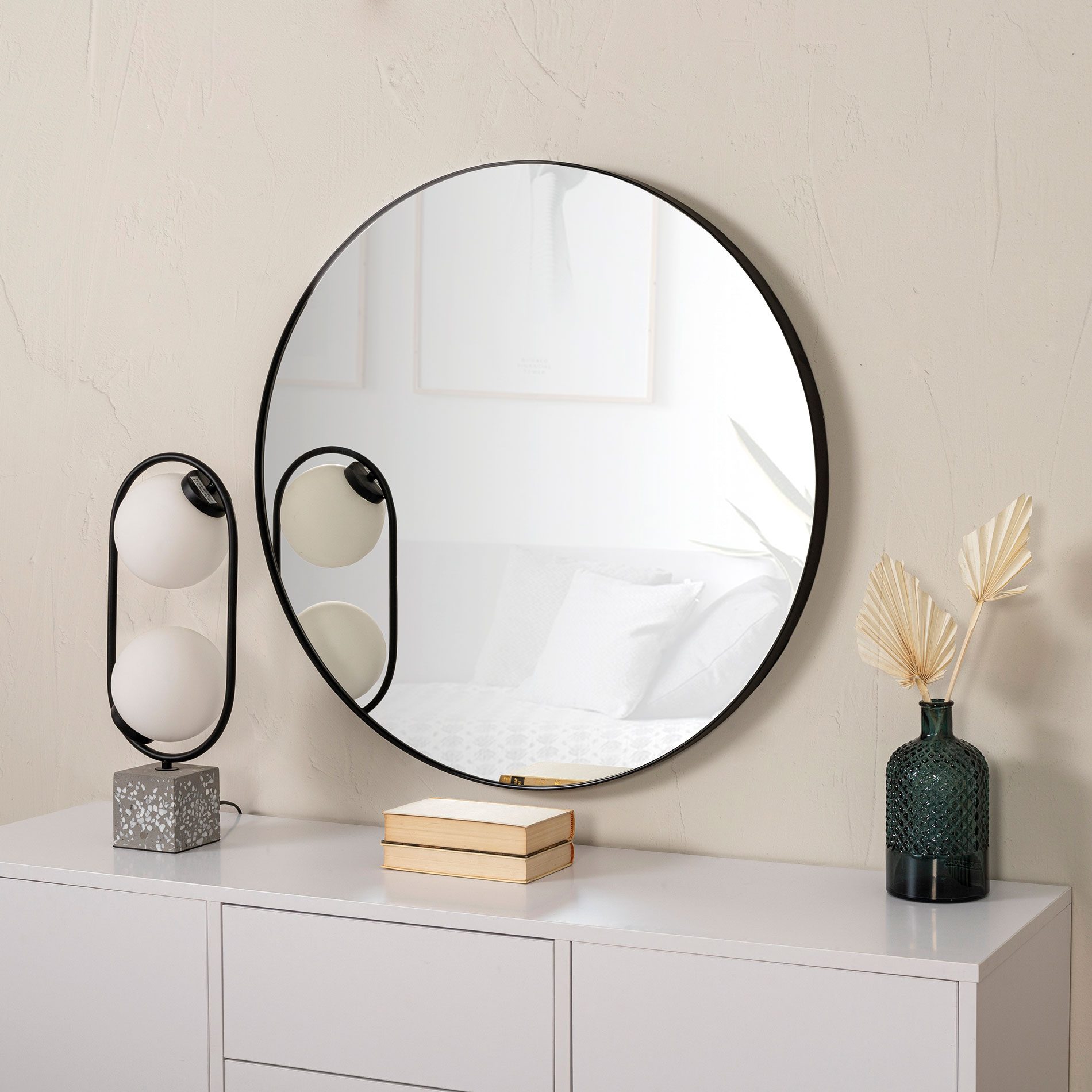 espejo circular 80 cm, marco aluminio negro