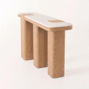 Consola Delfos, chapa roble y porcelanico blanco